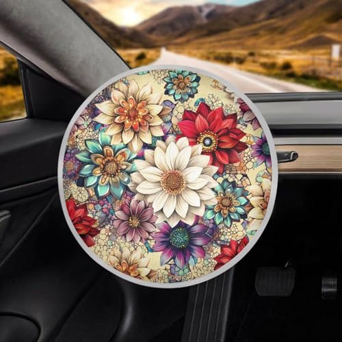 Image of Dahlia Steering Wheel Sunshade Cover Lightweight Steering Wheel Shield Car Interior Accessories Sun Protection Reflect UV Sun and Heat and Protect Your Car Universal Car Accessories