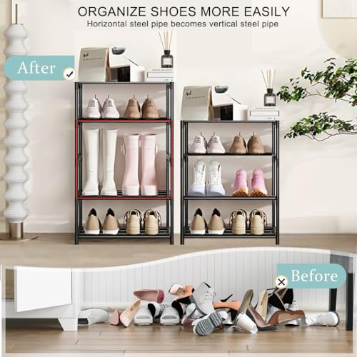 XIANGLV Shoe Rack, 4-Tier Shoe Rack Small, Slim Shoe Rack Storage, Anti-Rust Coating, Suitable For Dormitory, Rental House, Balcony, Stackable Narrow Shoe Shelf (Black, 4 Tier) - Image 6