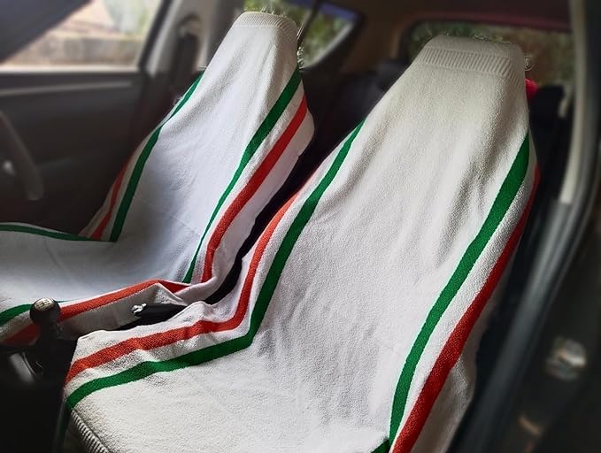 Image of Car Seat Cover, Towel Fabric, Elastic Fitting, Front Seat, Universal Fit for All Models, Pack of 2 (3LINE)