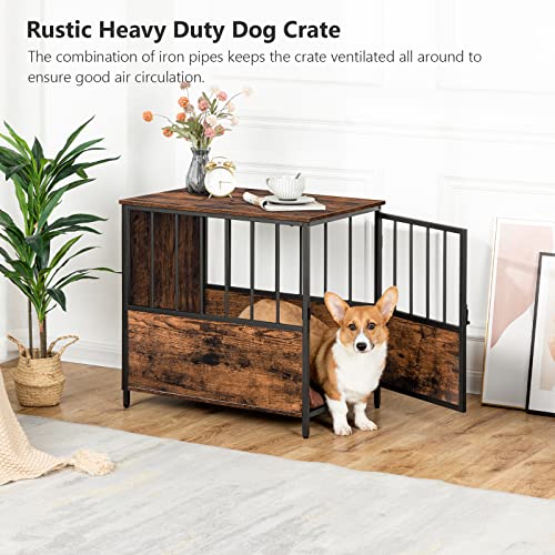 Alloswell Dog Crate Furniture, Wooden Dog Crate End Table, 26.8" Heavy Duty Indoor Decorative Dog Crate With Chew-Resistant Iron Bars, Indoor Dog House For Small/Medium Dogs, Rustic Brown Dchr0401 #TOP5