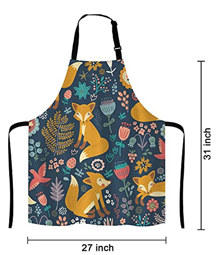 Lefolen Animal Fox Kitchen Cooking Bbq Chef Apron, Floral Fox Apron For Men, Women - Dad Gifts, Gifts For Men - Birthday, Mothers Day Gifts For Mom, Wife, Husband, Brother, Friends #TOP1