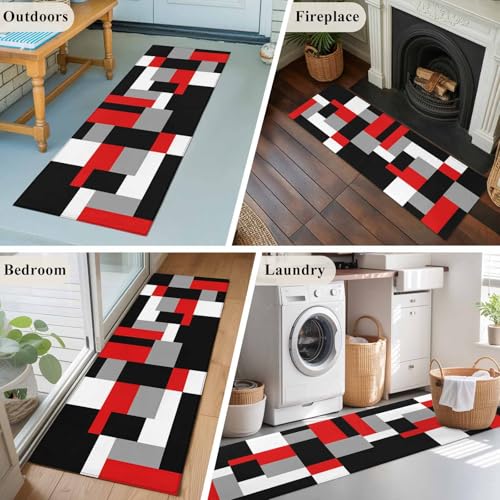 Tapete corredor geométrico rojo negro gris 2x6 ft lavable miniatura 6