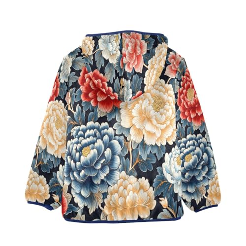 Retro Beautiful Flowers Toddler Fleece Jacket Girl Boys Hooded Fleece Jacket Coat Warm Outwear Zip-up 3-10T2