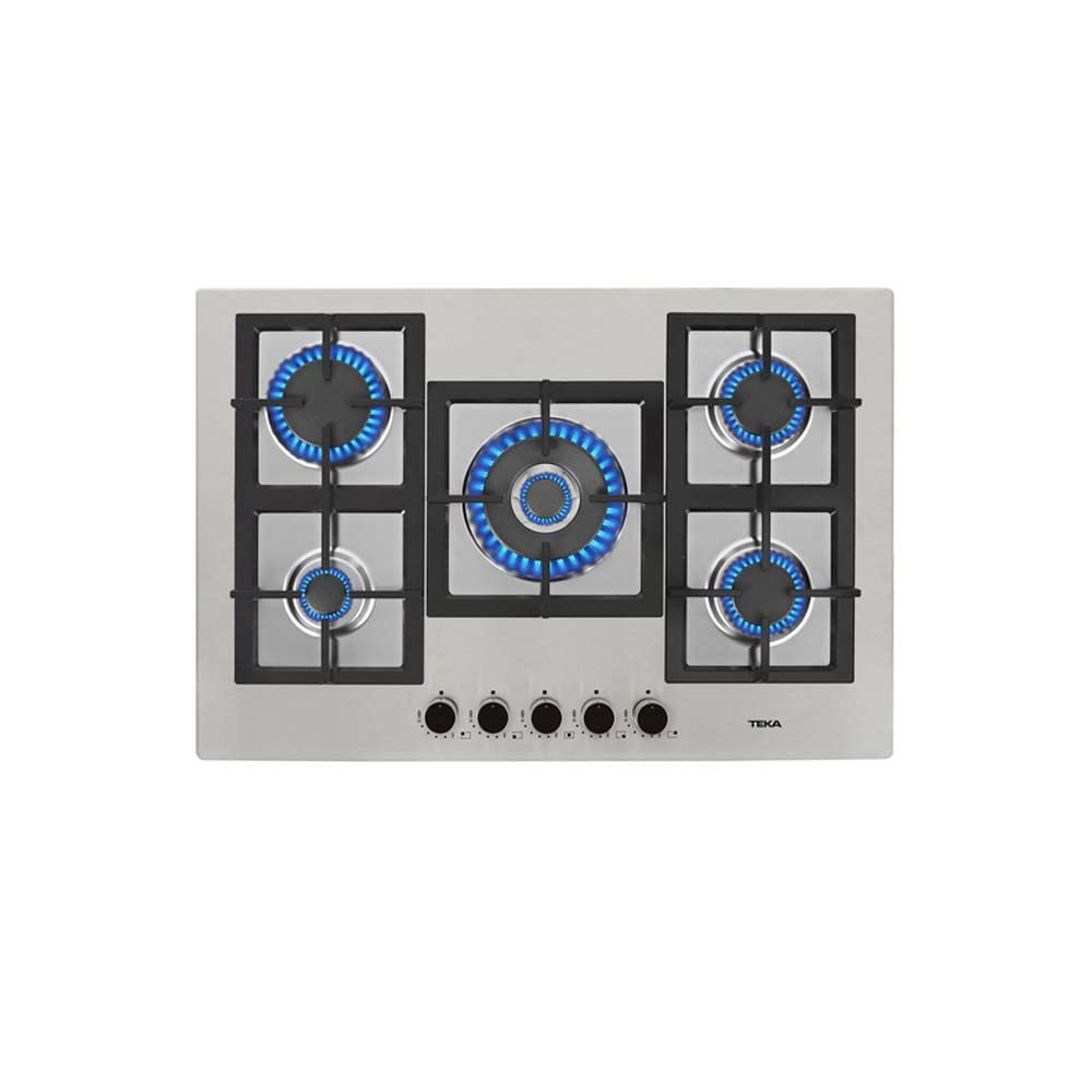 TEKA Placa de Gas 75 cm, 5 Fuegos, Quemador Doble Anillo, Mandos Frontales Metalizados, Autoencendido, Seguridad Termopar, Modelo EFX 70.1 5G AI AL DR CI