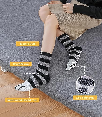 Image of FNOVCO Non Slip Socks for Women Winter Warm Cozy Fuzzy Slipper Socks Soft Fluffy Hospital Socks with Grips