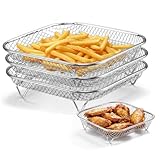P&P CHEF 7.72 Inch Square Air Fryer Rack Set of 3, Stackable Stainless Steel Air Fryer Basket Accessories, Deep Dehydrator Racks Frying Baskets for Baking Roasting, Oven & Dishwasher Safe