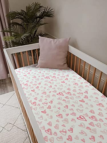 Image of Soft Fitted Crib Sheet, Stretchy and Breathable Toddler Crib Sheet for Boys and Girls, Fits Standard Crib and Toddler Mattress (Pink Hearts)
