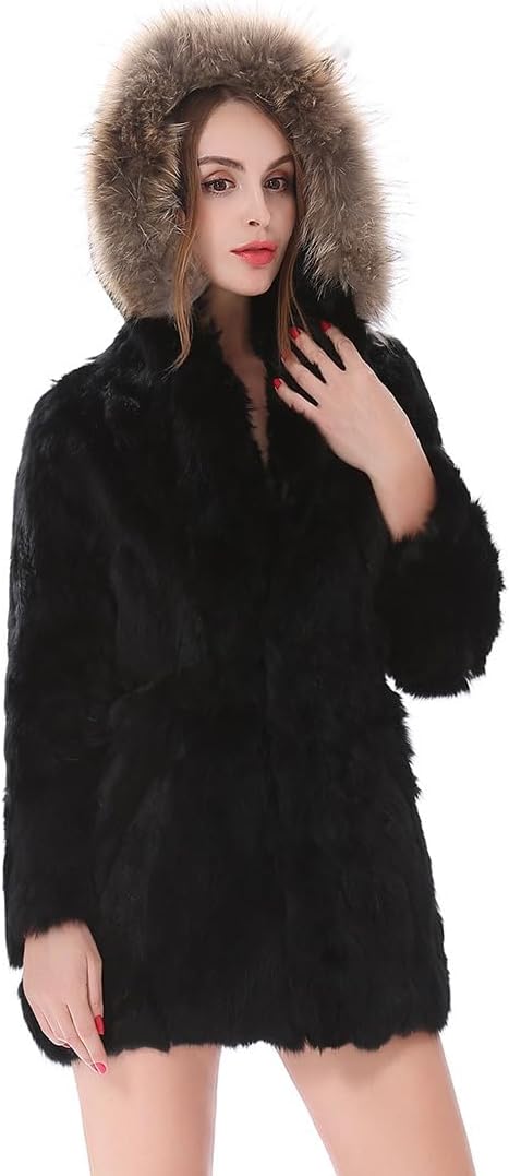 Luxury Genuine Rabbit Fur Coat for Women Real Fur Overcoat Winter Warm Outer Wear Furry Jacket