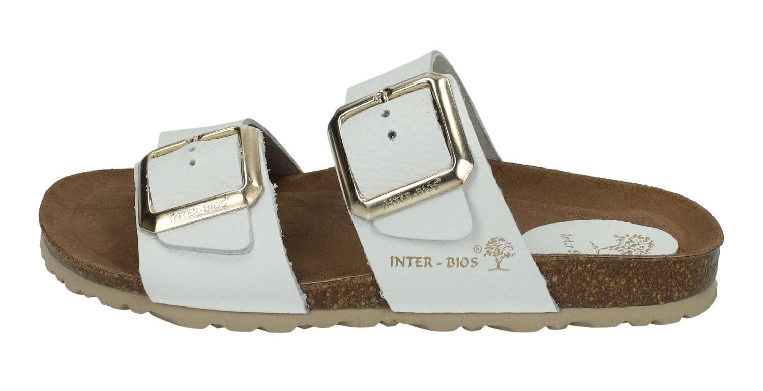 Inter Bios 7232 Sandalias de Mujer Piel Blanca, con Dos Hebillas Ajustables y Suela de Corcho Mujer Sandalias