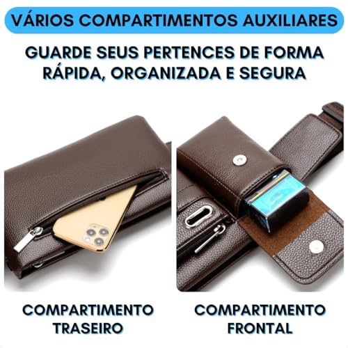 Mochila Transversal Masculina Couro Pu Impermeável Pequena Shoulder Bag Bolsa Tiracolo Pochete Alça