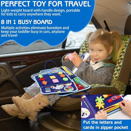 Image of SHINETOY Montessori Busy Board for Toddlers | 8-Page Sensory Activity Book | Fine Motor Skills, Clock, Shapes, Numbers, Alphabet & Life Skills | Dinosaur Theme Travel Learning Toy for Kids 3-6