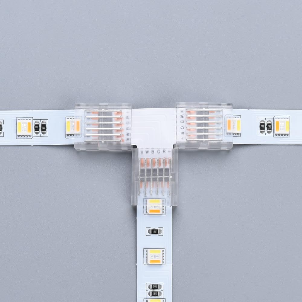 YUTOKEER T-shaped Connector for 6-Pin 12mm LED Strip, Solderless Connection, Suitable for 12-24V RGBW LED Strip - Image 2