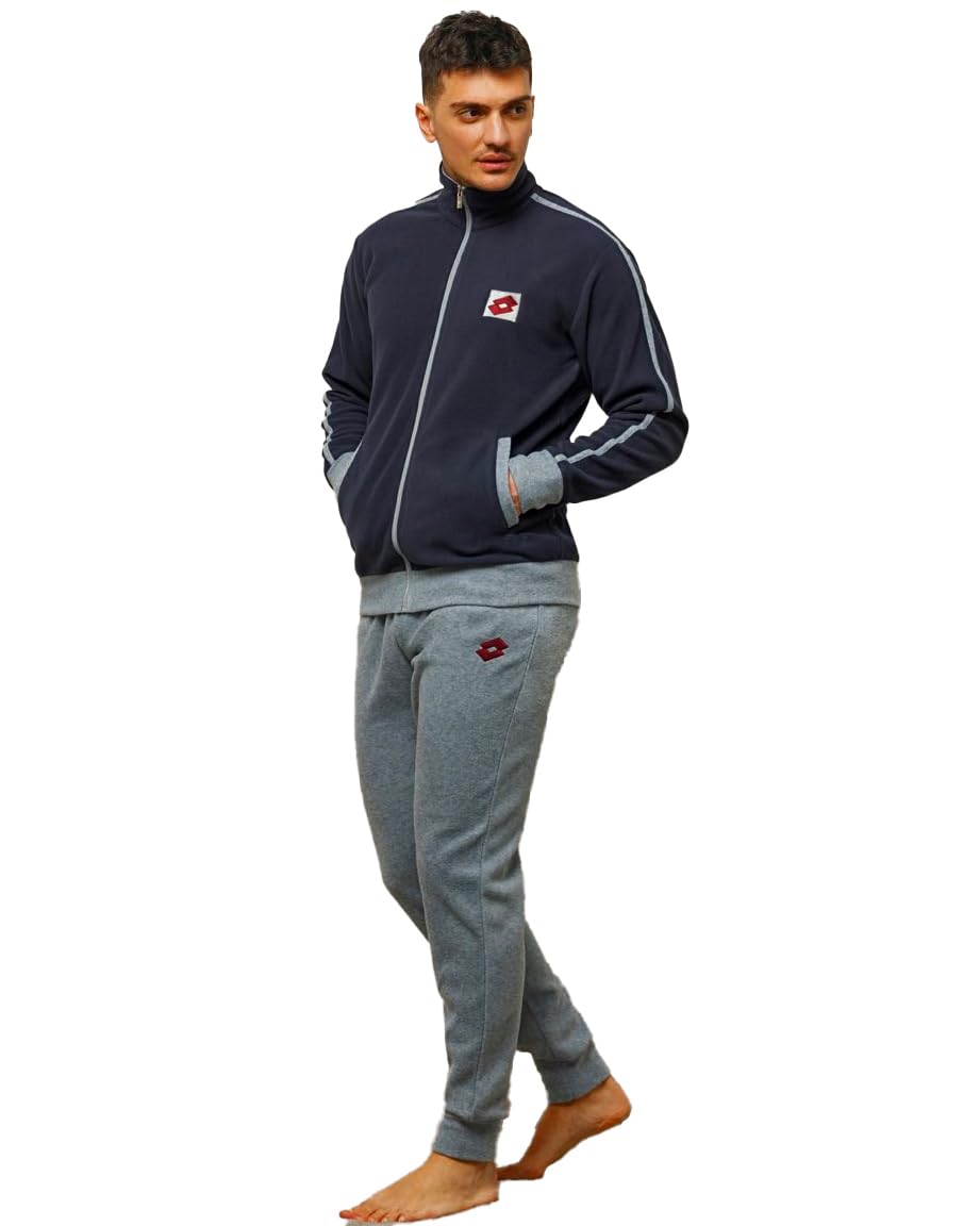 Lotto Tuta Pile Uomo calda Invernale Stile Sportivo - Tuta Relax Uomo Molto Calda taglie S M L XL XXL in Pile con Zip (IT, Testo, M, Regular, Regular, BLU GRIGIO 222)