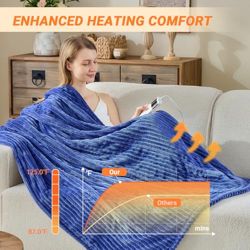 Image of Heated Blanket Electric Queen, Soft Flannel Heating Blanket with 8 Hours Auto Off 10 Fast Heating Levels Machine Washable Sherpa Heated Blanket with Overheating Protection