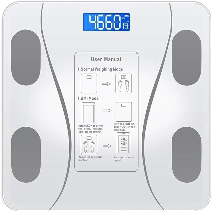 Digital Bathroom Scale with BMI Measurement, Bluetooth Connectivity, LCD Display, White