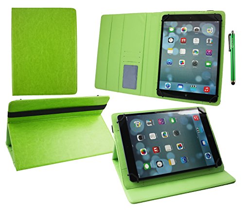 Emartbuy® MPMan MPW100 Windows Tablet 10.1 Inch Universal (9-10 Inch) Green Premium PU Leather Multi Angle Executive Folio Wallet Case Cover Green Interior With Card Slots + Green Stylus