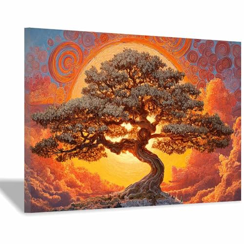 Tableau Arbre de Vie vert avec cadre robuste impression sur toile HD