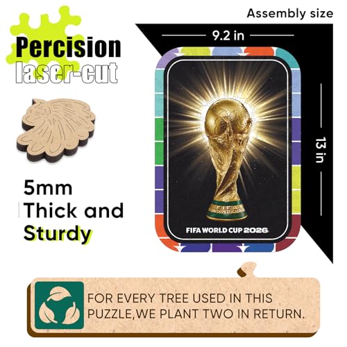 Image of FIFA 2026 World Cup Trophy Wooden Puzzle 5MM Thick Officially Licensed Jigsaw Puzzle 200 Pieces Premium World Cup Memorabilia Collectible Wall Art Gift for Football Fans