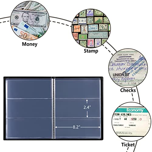 MUROAD Währungsalbum, 20 Blatt Klare Währungshüllen, 60 Taschen Geldhalter für Rechnungen, Währungsalbum passt Euro Währung und Währung Fremdwährung (Transparente Seite)