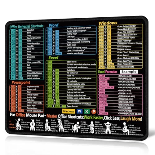 BAHME 1 Pcs Tapis de Souris Noir, tapis de souris, Tapis de raccourcis Excel, Tapis de Clavier pour PC et Bureau | Bords antidérapants et Cousus (25 * 30 * 0,2)