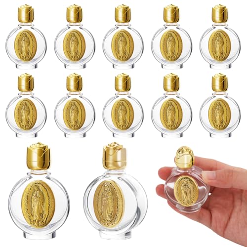 AHANDMAKER 12 bottiglie di acqua santa da 0,5 Floz in vetro vuoto portatile con coperchio, piccole bottiglie, decorazioni per chiesa, per casa, eventi spirituali, bomboniere, matrimoni, battesimi