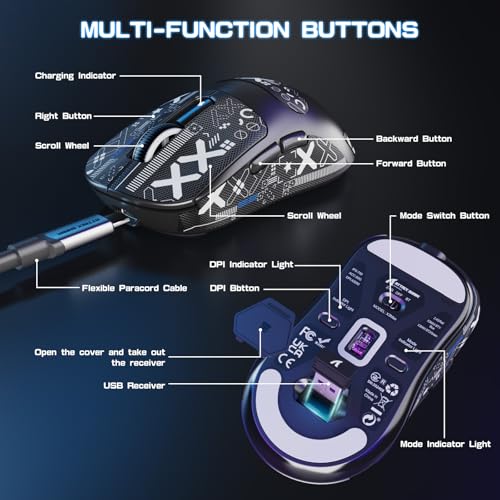 ATTACK SHARK X3MAX 49g SUPERLIGHT Mouse, PixArt PAW3950 Gaming Sensor, 6 Adjustable DPI Up to 420000, BT/2.4G Wireless/Wired Gaming Mouse, 100M Clicks Microswitches, for PC/Xbox/Mac, Black & Grip Tape - Image 6