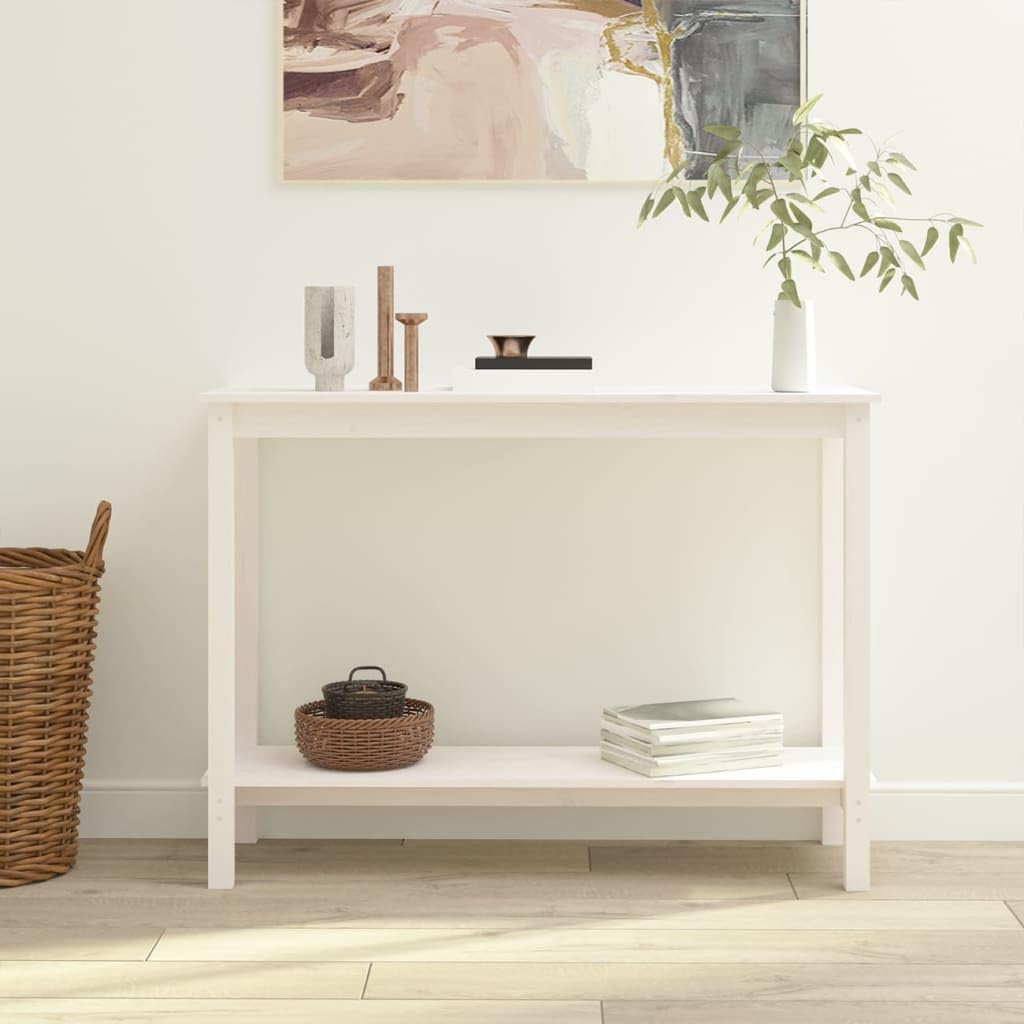 Mesa consola clásica de madera de pino maciza, marco de madera estable con tablero robusto para artículos decorativos como plantas en macetas y marcos de fotos, diseño moderno de