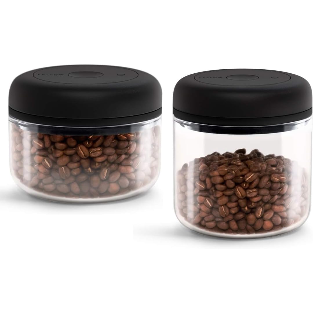 Fellow Atmos Vacuum Coffee Canister & Food Storage Container Bundle - Airtight Coffee and Food Storage Containers - 0.4 L and 0.7 L - Clear Glass