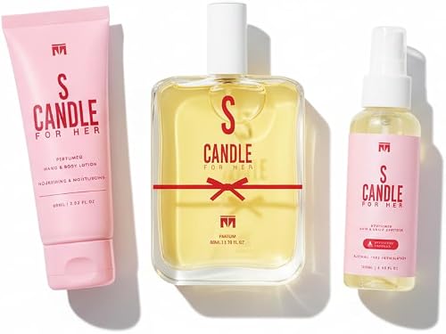 S Candle for Her 3-Piece Gift Set, Parfum 80ml, Hand and Body Lotion 60ml, Hair and Body Spritzer 100ml