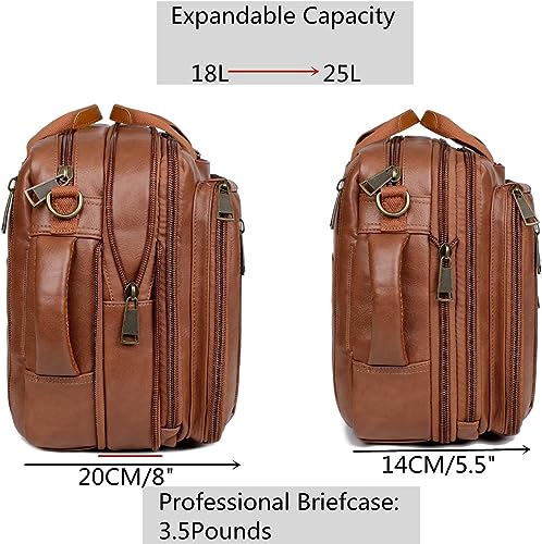 Baosha Umwandelbar Herren Faux Leder Laptop Rucksack Aktentasche Hybrid 15.6 Zoll Laptop Tasche Arbeitstasche Handtasche Reise Rucksack Wandern College Rucksack für Männer BC-04 (Braun)