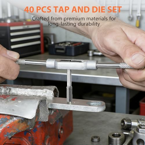 40pcs Tap and Die Set (METRIC), Standard Thread Repair Kit, M3, M4, M5, M6, M7, M8, M10, M12, Both Coarse and Fine Types, Essential Threading Tool Kit with Complete Handles, Accessories and Case