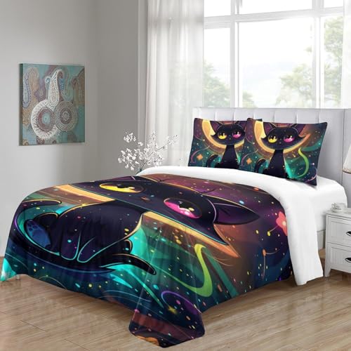 Ensemble de literie chat 3D parure housse de couette 140x200 taies d'oreiller