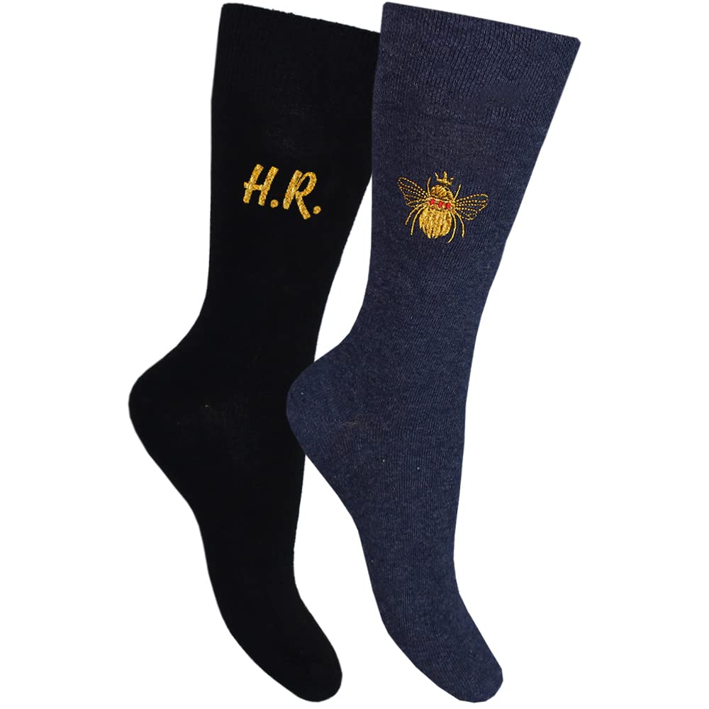 Teddyt's Men's Navy & Black Personalised Golden Bumble Bee Design Socks Gift Set (2 Pack) Navy And Black (As8, Numeric, Numeric_11, Numeric_14, Regular, Regular)