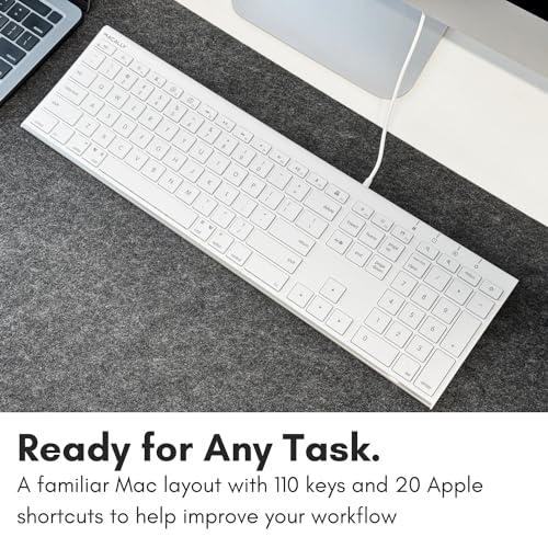 Macally Slim USB Wired Keyboard for Mac and Windows - Simple and Sophisticated - USB Apple Keyboard with Numeric Keypad for Mac Mini / Pro, Macbook, iMac with 110 Scissor Switch Keys and 20 Shortcuts