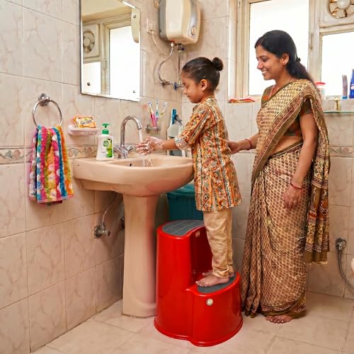 Image of Multipurpose Step Stool with Anti-Skid Surface for Home, Kitchen & Office | Premium Plastic Ladder Stool | 220 kg Hight Weight Load Capacity | 60 x 47 x 51.5 cm  (Mystic Red)