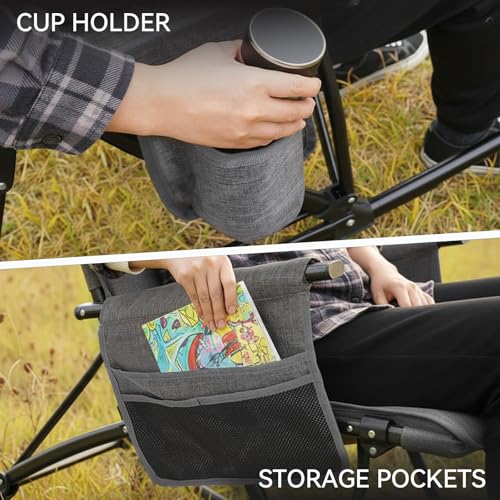 Silla Mecedora Plegable Oversized para Camping, Silla Mecedora Resistente, Negra miniatura 7