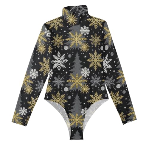 Body de manga larga copas de nieve para mujer GuoChe suave