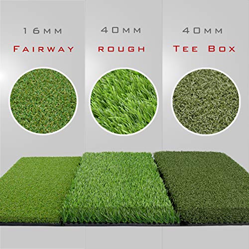 Perfshot Tri-Turf 3-In-1 Golf Hitting Mat With Realistic Tee Box | Fairway | Rough For Chipping Driving Practice Training Mat 16"*25" #TOP2