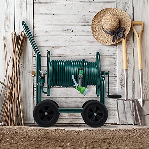 Bild 1 - Relaxdays Schlauchwagen, bis 60 m, 4 Vollgummireifen, Klickkupplung, Schlauchtrommel Metall, Schlauchabroller, grün