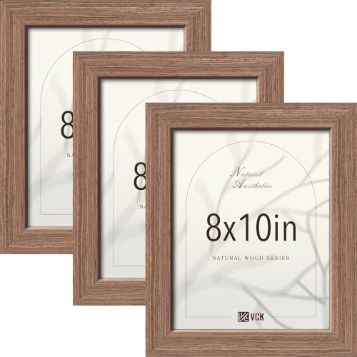 VCK 8x10 Picture Frame Set of 3, Walnut Woodgrain, Wall & Tabletop Display