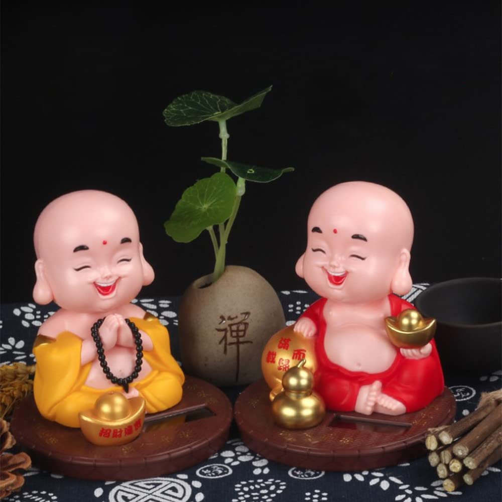 Laughing Buddha Statue, Feng Shui Solar-Powered Buddhist Monk