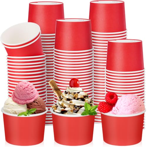 Image of Nuenen 100 Pcs 8 oz Summer Ice Cream Paper Cups Bulk Disposable Dessert Cups Solid Color Paper Dessert Bowls for Snack Sundae Spring Party Favors Ice Cream Bar Supplies (Red)