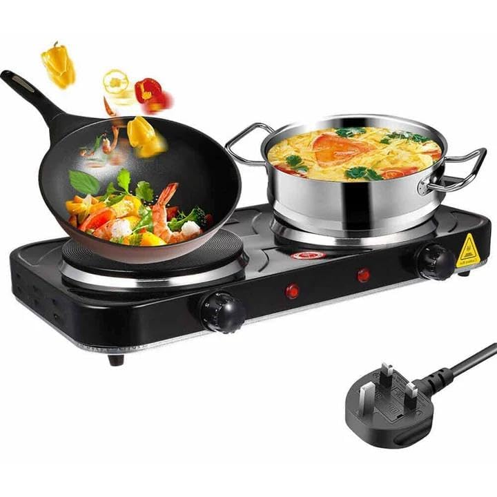 Electric Hob Portable 2000W Double Hot Plate for Cooking with Temperature Control 2 Ring Electric Stove for Camping Kitchen Dorm & RV