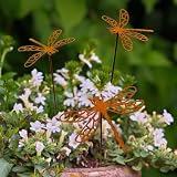 Urbraneco 3 Pcs Dragonfly Stakes Rust Metal Garden Yard Outdoor Decor