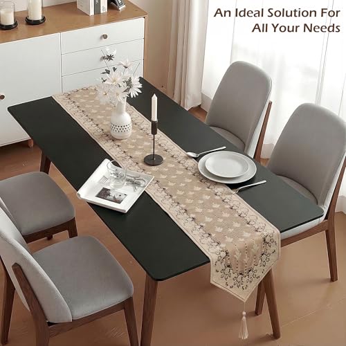 Image of Kuber Industries 72x12 inch Velvet Table Runner for Wedding and Family Dinners | Centre and Dining Table Runner | New Embroidery XL Design - Cream