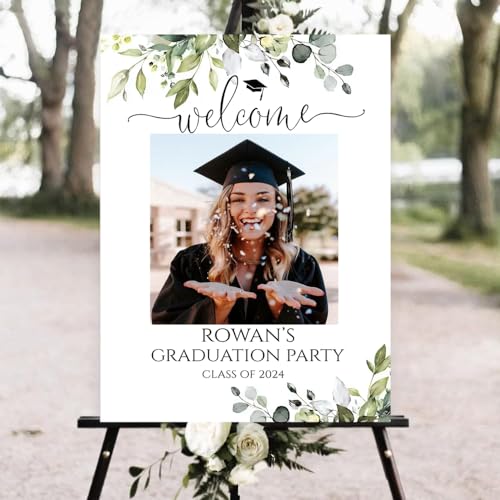Graduation Party Welcome Sign, Greenery Graduation with photo Welcome Sign, Photo Graduation Poster, Graduation Decorations, Grad Party Sign, Graduation Party Sign, Grad Welcome Sign