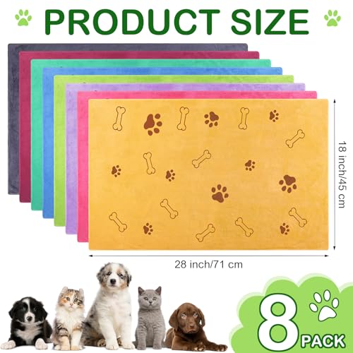 Image of Chumia 8 Pcs Dog Towel for Drying, 18 x 28 Inch, Dog Paw and Bone, Colorful