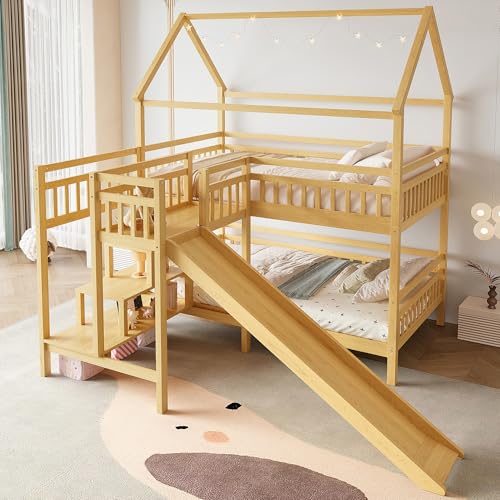 Full Over Full House Bunk Bed with Slide