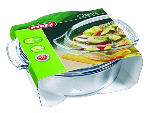 Pyrex - Fuente resistente al calor e ignífuga, envase para asar con tapa de cristal, vidrio, 5 L - Classic