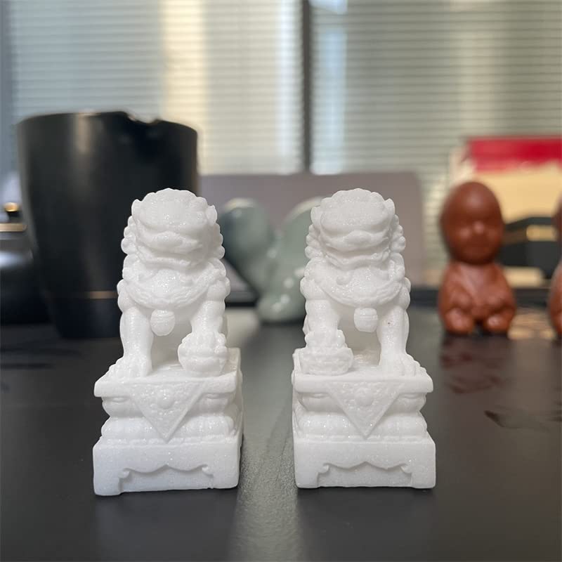 Amazon.co.jp: 風水 獅子 置物 魔除け 白獅子 1対セット 風水